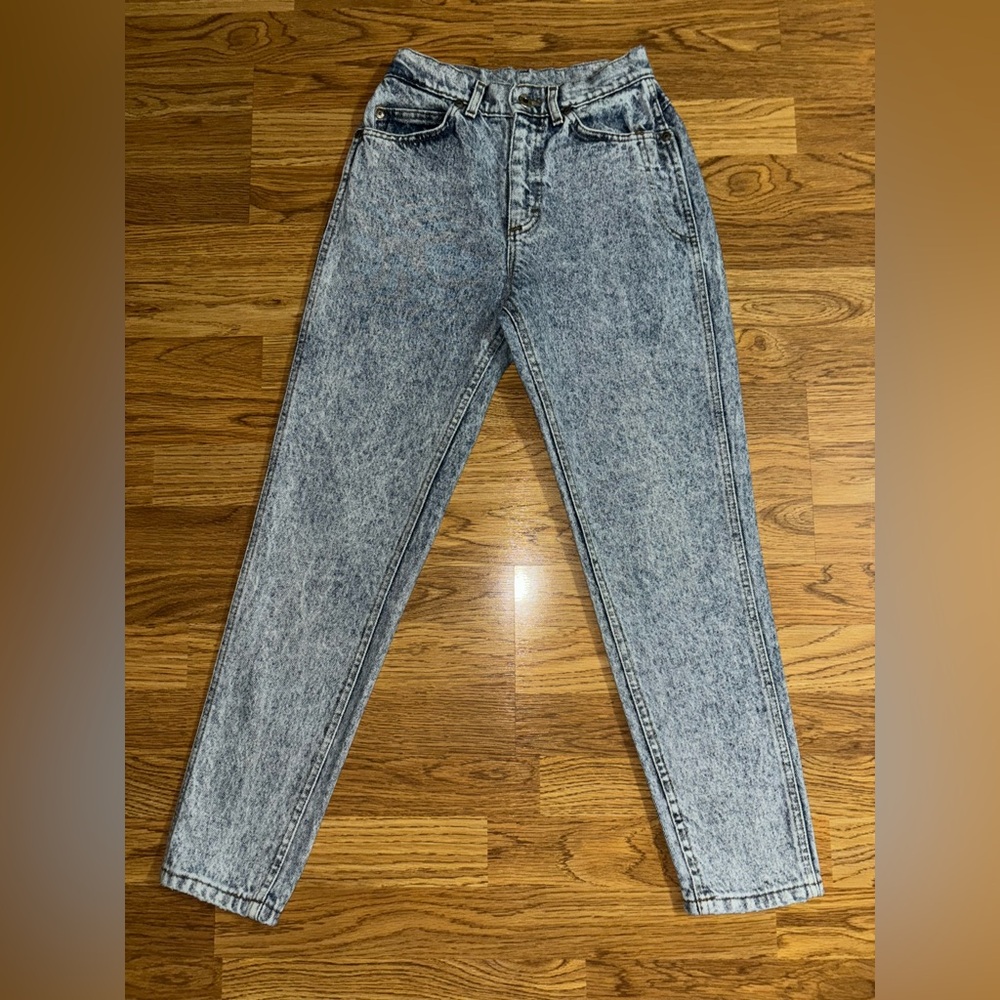 Vintage Lee Stone Wash High Waist Taper Leg Jeans Juniors Size 5 Petite Waist 25